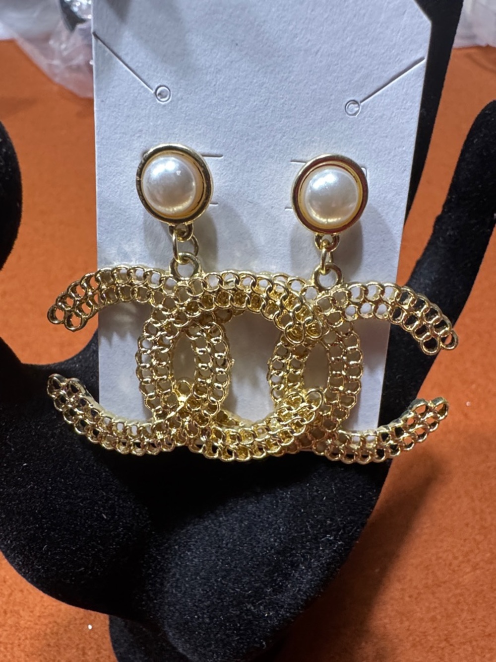 CC Gold & Pearl Drop Earrings - Elegant Women Jewelry